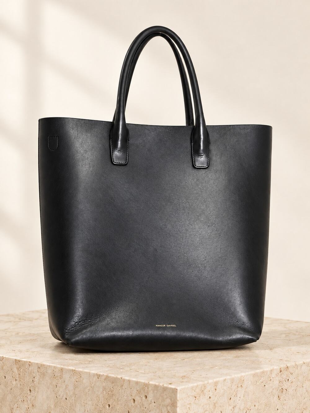 Mansur Gavriel Leather Tote Bag Black with Red Interior Made in Italy 15"x14"x4"